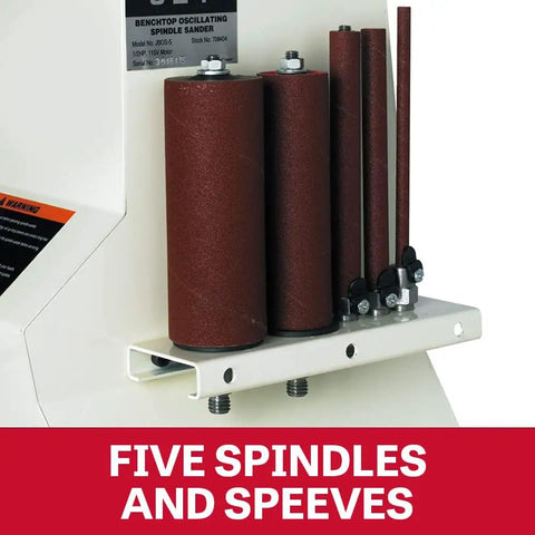 Benchtop Oscillating Spindle Sander With One Half Horsepower 115 Volt Single Phase showing set of five spindles