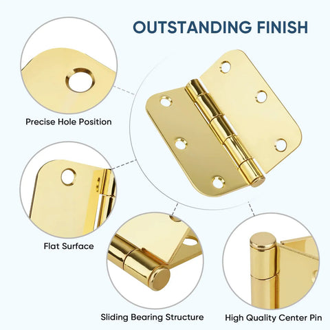 Golden door hinge diagram showing features like precise hole position, flat surface, and sliding bearing structure.