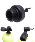 Dust Plug Protector Cap For Dive Tanks And Regulators, Scuba Valve End Cap with fixed rope, shown on DIN tanks.