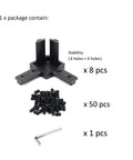 Badass 10 Series Corner Connectors For 10x10mm Aluminum Extrusion Framing Kits With Zinc Alloy Brackets And Heavy Duty Set Screws, eight black brackets, fifty set screws, one hex key.