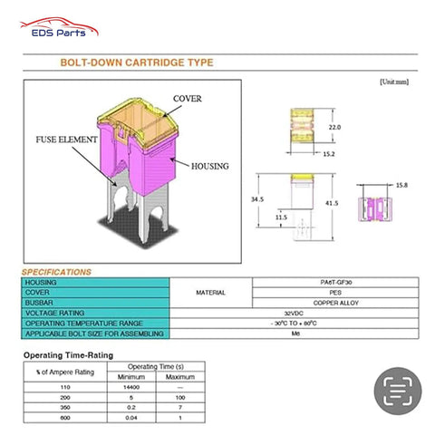 Diagram of Direct Fit 140 Amp Battery Fuse Block Replacement For Toyota Nissan Ford Hyundai Main Post 18mm