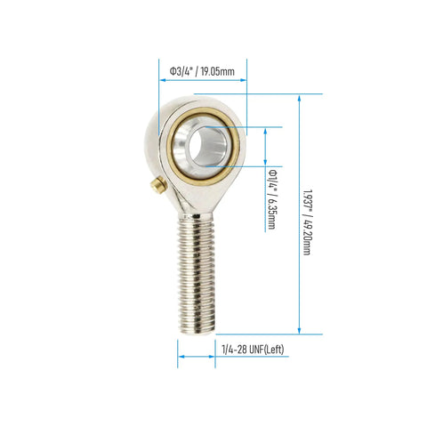 Heavy-Duty Spherical Rod End Bearings 1/4 Inch Bore Left Hand 2 Pack POSB4L, Forged 45 Steel Body With Hardened Ball Joint, 13 Degree Misalignment, Built-To-Last for CNC, Robotics, Linkages, Automotive Projects; 1/4-28 UNF left thread