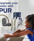 Vertical Faucet Mount Water Filtration System With Lead Reducing Filter No Brainer Easy Install 100 Gallon Capacity Compatible With External Aerators Gray 3 In 1 Filtration For Cleaner Great Tasting Water installed.
