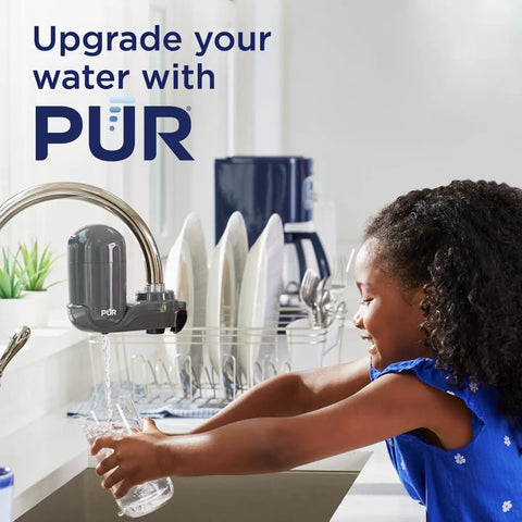 Vertical Faucet Mount Water Filtration System With Lead Reducing Filter No Brainer Easy Install 100 Gallon Capacity Compatible With External Aerators Gray 3 In 1 Filtration For Cleaner Great Tasting Water installed.