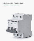 Three Pole DIN Rail Mount Circuit Breaker 20 Amp 480V AC Miniature Breaker with plastic shell, side view