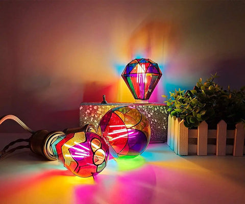 Non Dimmable Edison Filament LED Bulbs 6W E26 Base A19 Style 40W Equivalent Clear Stained Glass Look emitting vibrant colors