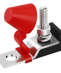 Badass Marine Fuse Block Terminal Holder For EV RV And Yacht Charging Station With 30 To 500 Amp showing a red safety cover and stainless steel connection.