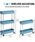 Three Tier Slim Mobile Shelving Unit On Wheels With Slide Out Storage Cart for Kitchen Bathroom Laundry Room, navy blue