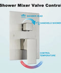 Shower mixer valve control for 12 Inch LED Square Showerhead Kit With Handheld Spray, SUS304 stainless steel panel, brushed nickel