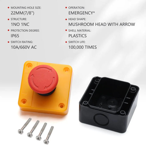 Emergency Stop Push Button Switch 1NO1NC 660V 10A Red With Box Industrial Grade Panel Mount Stop Button Parts