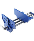 Beast Mode Heavy Duty Cast Iron Workbench Vise With Quick Release Lever 13 Inch, showing angles of blue iron body and handle.