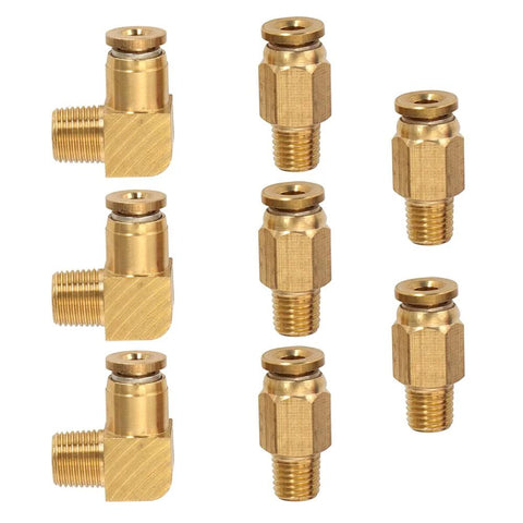 Auxazalux brass nine-piece air line fittings set for Eaton Fuller transmissions with push-in and threaded ends