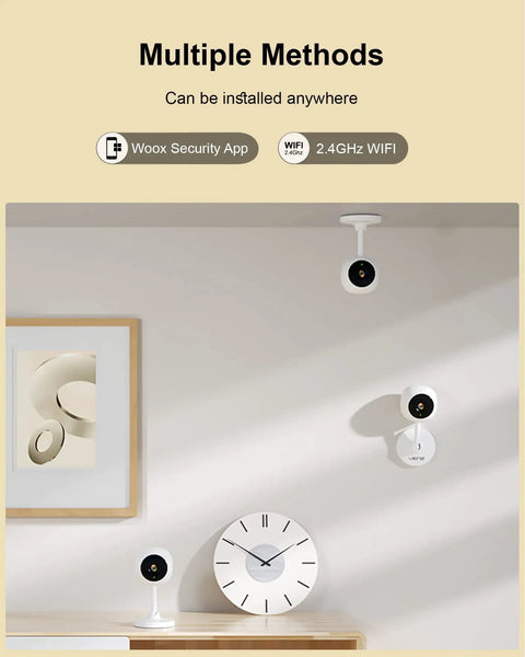 Indoor Security Cam 1080P Plug In WiFi For Home Security, Pet And Baby Monitor with wall and desk mounting options