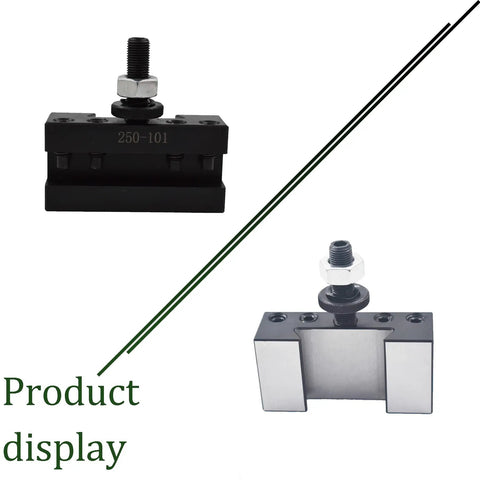 Premium 250101 Quick Change Tool Post Holder For Lathe Operations, steel construction, two views, top and bottom display