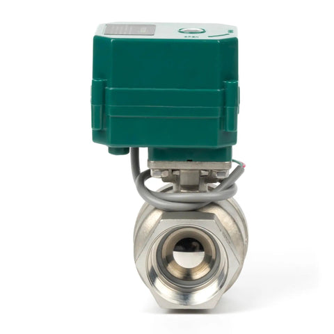 Front view of 1-1/2 Inch Motorized Ball Valve With Full Port 304 Stainless Steel NSF Certified For Drinking Water Use Built To Last Workhorse