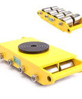 Beefy Industrial Machinery Moving Skates with 360 Degree Swivel Anti Slip Pads and Steel Wheels 12T Capacity, yellow design.
