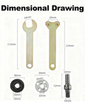 Dimensional drawing of Complete Drill To Angle Grinder Conversion Kit With Connecting Rod Set showing tool and part sizes