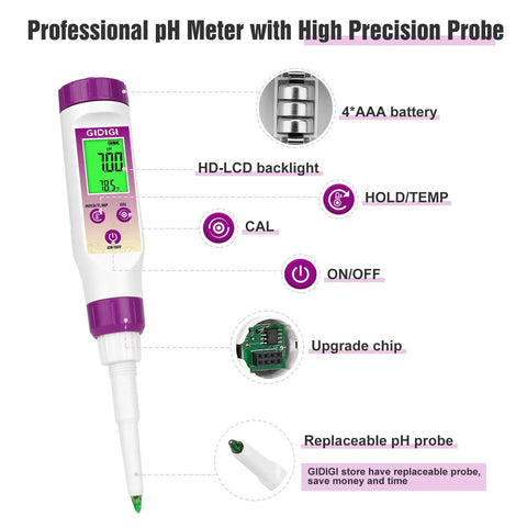 Kitchen Must Have Chef Grade Food PH Meter For Fermentation And Hot Sauce Testing with backlight display and replaceable probe