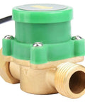 Side view of G1/2 to G1/2 thread flow switch sensor with electronic pressure auto control 220V, featuring a magnetic chamber design.