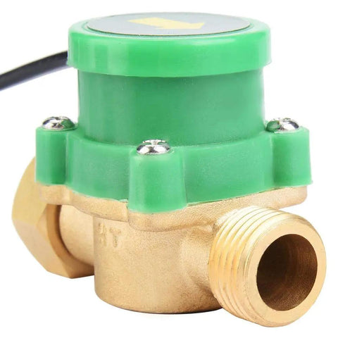 Side view of G1/2 to G1/2 thread flow switch sensor with electronic pressure auto control 220V, featuring a magnetic chamber design.