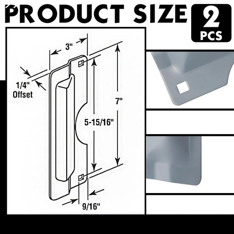 Heavy Duty Door Latch Guard Plates Two Pack Security Strike Plates dimensions illustration 3x7 inches gray carbon steel design