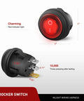 Red rocker switch for Two Pack 18W Spot LED Work Lights For Off Road Driving Fog Beams With 16 AWG Wiring Harness Kit