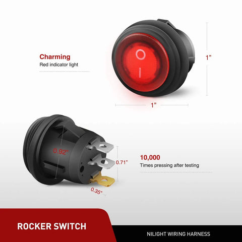 Red rocker switch for Two Pack 18W Spot LED Work Lights For Off Road Driving Fog Beams With 16 AWG Wiring Harness Kit