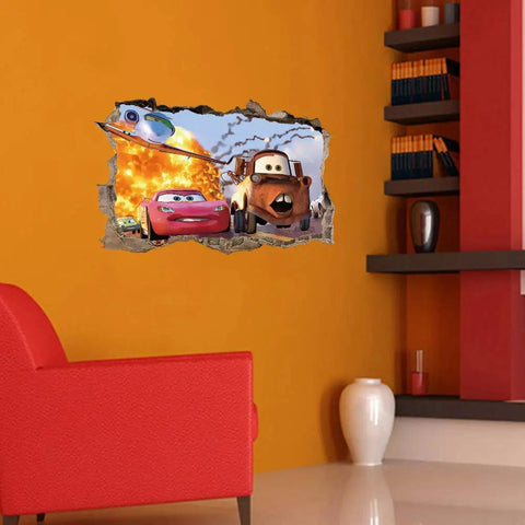 Removable 3D Cars Wall Stickers For Kids Room And Living Room Vinyl Murals Non Toxic Safe For Children Easy Peel And Stick Breakthrough Car Designs