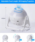 7 In 1 Galaxy Star Projector For Kids Room Vibe Creator with adjustable HD imaging projection showing dimensions.
