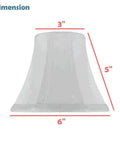 Beige Faux Silk Bell Clip On Chandelier Shade With Brass Fitter, dimensions labeled as 3 inch top, 6 inch bottom, 5 inch slant