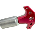 Heavy Duty Spring Loaded Pull Pin With Three Eighth Inch Stems And Slick Red Anodized Aluminum Knobs Rapid Locking Steel Bodies side view showing red knob and steel body