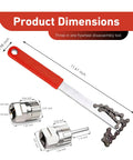 All In One Beefy Pro Grade Bike Freewheel Removal Tool Set with chain whip and lockring nuts, red handle and dimensions