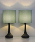 Blue Green Bedside Lamps Set Of 2 With Fabric Shade And Metal Base Small Table Lamps For Bedroom Living Room And Office Cozy Modern Lighting For Desks And Dresser Perfect Accent Lights, both illuminated on a table.