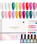 30 Color Gel Nail Polish Kit With 9ml Bottles Hema Free Soak Off UV LED Curing Long Lasting High Gloss Finish Pro Salon Feel At Home DIY Manicure Set For Spring Summer Neon Pastel Glitter Colors displayed with color samples and bottles