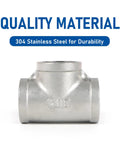 4 Pack 304 Stainless Steel Tee Pipe Fittings 3/4 Inch X 3/4 Inch X 3/4 Inch NPT Female Thread Adapters front view