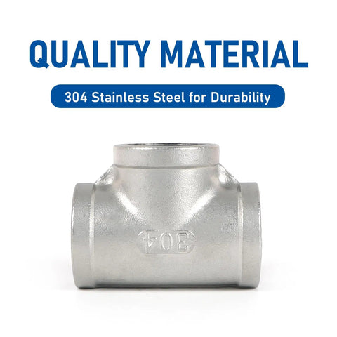 4 Pack 304 Stainless Steel Tee Pipe Fittings 3/4 Inch X 3/4 Inch X 3/4 Inch NPT Female Thread Adapters front view