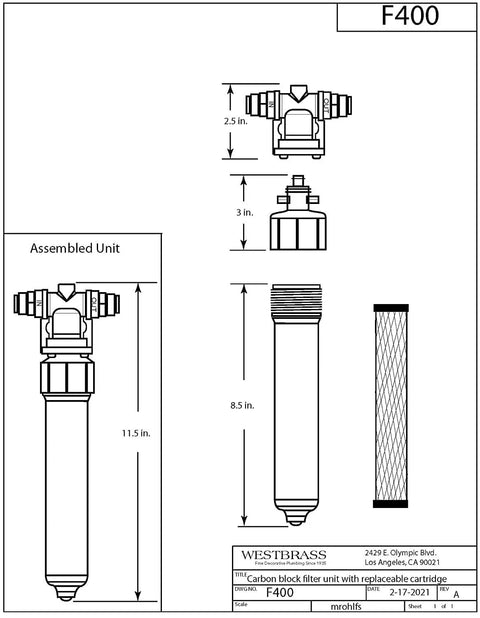 Diagram of Touch Flo Style Cold Water Dispenser Faucet Kit With Under Sink Inline Filter Unit And 2 Pack Replacement Cartridges