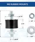 M8 Rubber Vibration Isolator Mounts 30x20mm with measurements and components, showcasing anti vibration shock absorbers with studs.