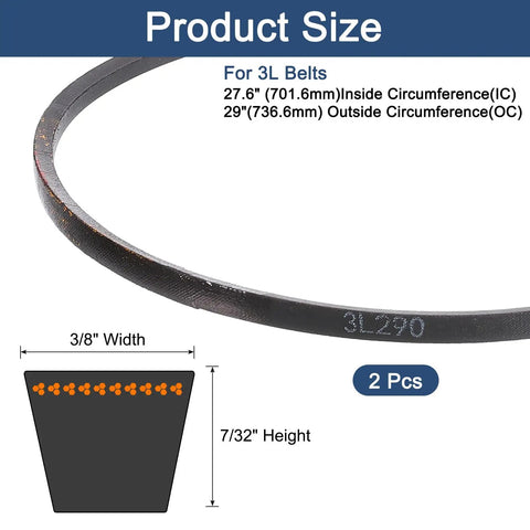 Two Pack 3L290 Classic Wrapped Rubber V-Belt, 29 Inch Outside Circumference, 3/8 Inch Width, 7/32 Inch Height, 3L Profile