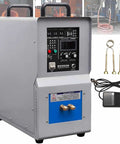 Badass 15KW High Frequency Induction Heating Furnace with control panel and water cooling outlets for steel quenching processes.