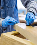 Top Notch Disposable Vinyl Exam Gloves In Steel Blue, Cast At Four Mil Thick For Daily Grind Demands, Zero Latex And Powder, Sharp For Medical Visits Or Quick Kitchen Washes, One Hundred Pack Boxes Ensure Legit Finger Comfort On Every Use, used for wood finishing.