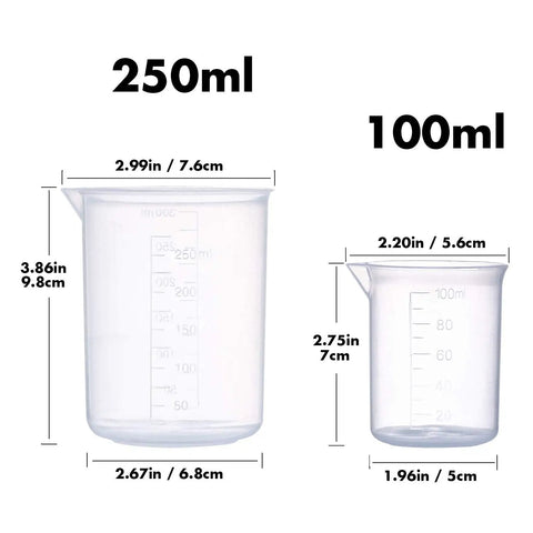 Plastic Beaker Set With Five Size Low Form Graduated Beakers In 500 Ml 250 Ml 100 Ml 50 Ml 25 Ml And Five Droppers For Lab Experiments Durable