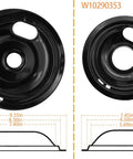 Replacement Electric Range Drip Pans And Burner Elements Set For Whirlpool Amana Maytag Stoves, 8-inch and 6-inch pans with dimensions