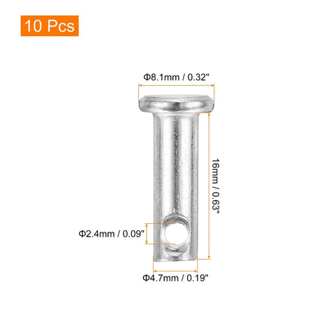 Set Of 10 Pro Grade Three Sixteenth Inch By Five Eighths Inch Single Hole Clevis Pins In Carbon Steel With Flat Heads For Mechanics Repair, Furniture Installation, Industrial Equipment, DIY Projects Blue White Finish shown with dimensions