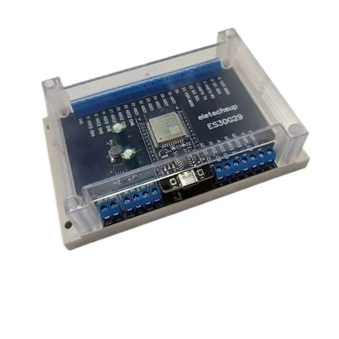 ESP32 Devkit V1 Expansion Board With 30 Pin Header For DIN Rail Mount Universal 35mm TH35 Rail, black PCB in clear housing