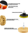 Pro Grade Eraser Wheel Decal Remover Kit For Cars And RVs, showing adhesive sponge pad, drill adapter, rubber eraser wheel