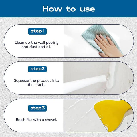 How to use Drywall Repair Kit With Scraper For Quick Holes And Cracks with steps for cleaning, applying, and smoothing.
