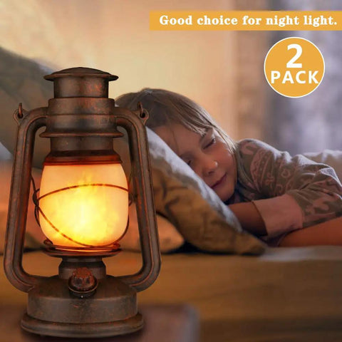 Battery Operated LED Vintage Lanterns With Remote, Rustic Outdoor Decor With Realistic Flickering Flame, 2 Pack in bedroom