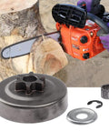 Three Eighths Inch Six Tooth Clutch Drum Sprocket Kit With Washer And E Clip For Quick Chainsaw Repairs Durable Iron Construction Easy Fit Works With STIHL MS170 MS180 017 018 025 251 Chainsaws set shown
