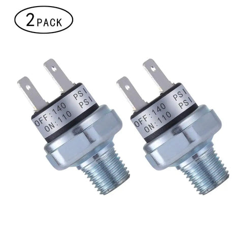 Go-To Air Pressure Switch 1/4 Inch 18 NPT 110 To 140 PSI DC 24V Or 12V Auto On Off IP54 Rated Silver For Easy Tank, Horn, Or Air Ride System Installations